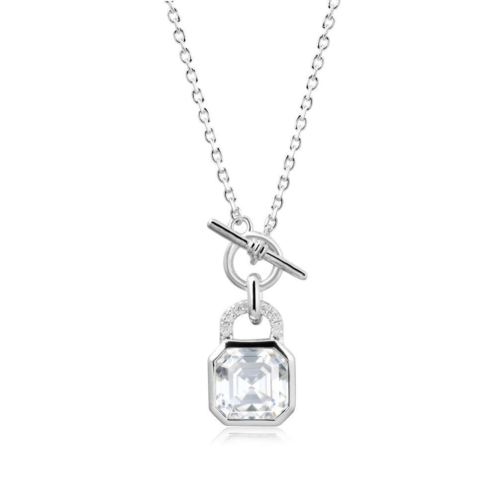 Asscher Cut Moissanite Toggle Necklace - LUO Jewelry #metal_14k white gold