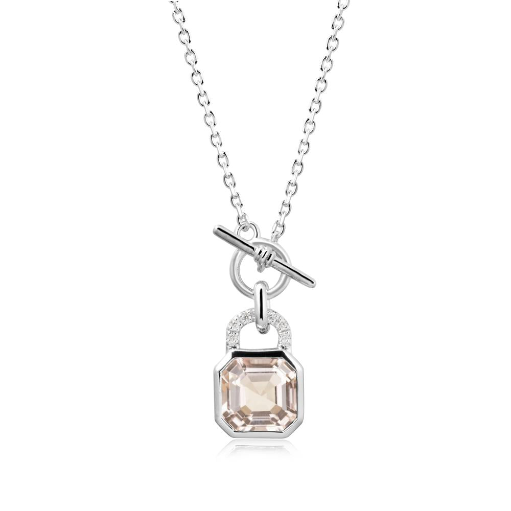 Morganite Lock Pendant Necklace with Openable Toggle - LUO Jewelry #metal_18k white gold