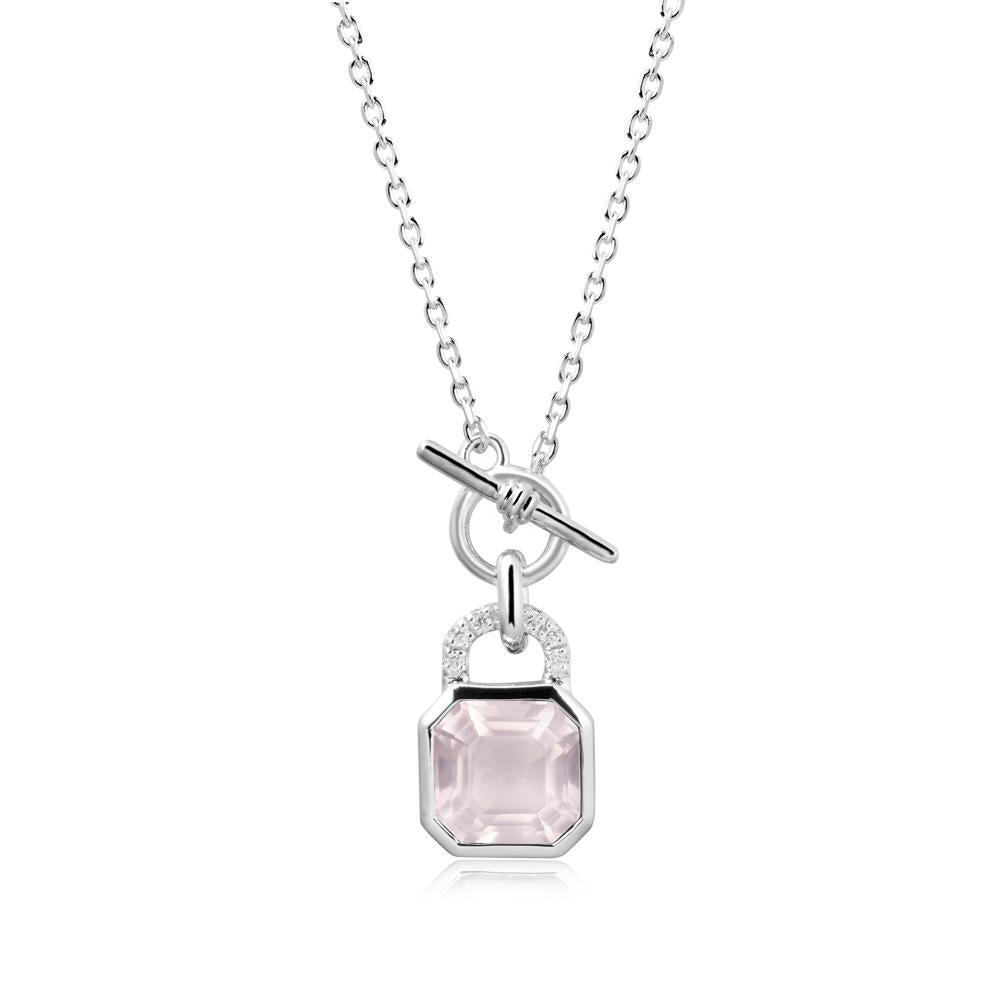 Bezel Rose Quartz Toggle Necklace - LUO Jewelry #metal_14k white gold