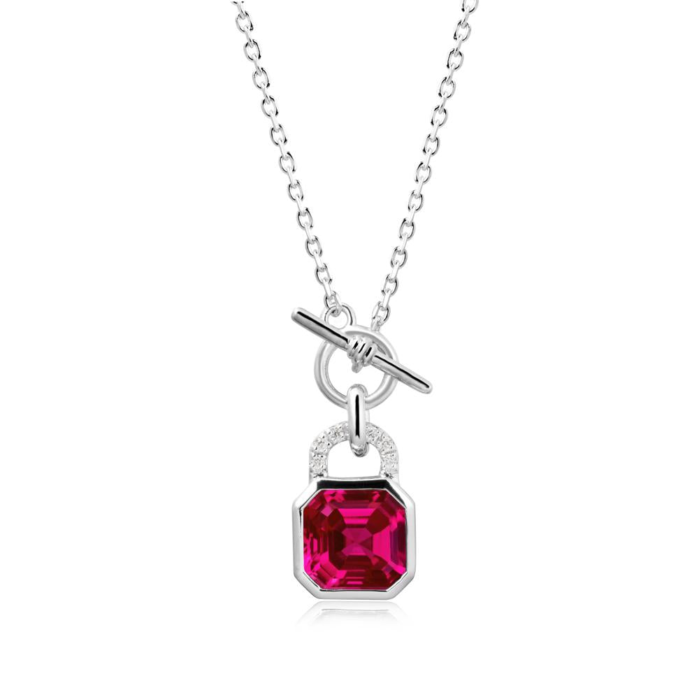 Ruby Lock Pendant Necklace with Openable Toggle - LUO Jewelry #metal_14k white gold