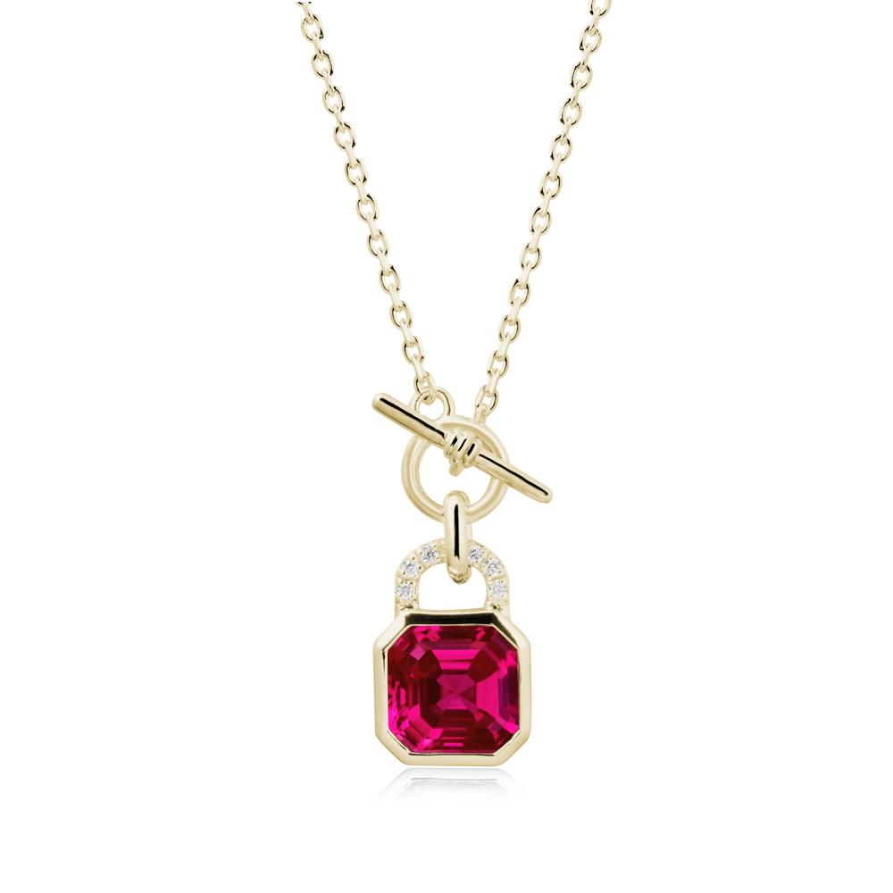 Ruby Lock Pendant Necklace with Openable Toggle - LUO Jewelry #metal_14k yellow gold