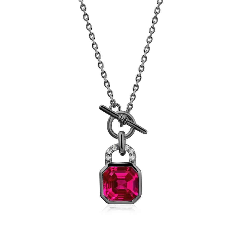 Ruby Lock Pendant Necklace with Openable Toggle - LUO Jewelry #metal_black finish sterling silver