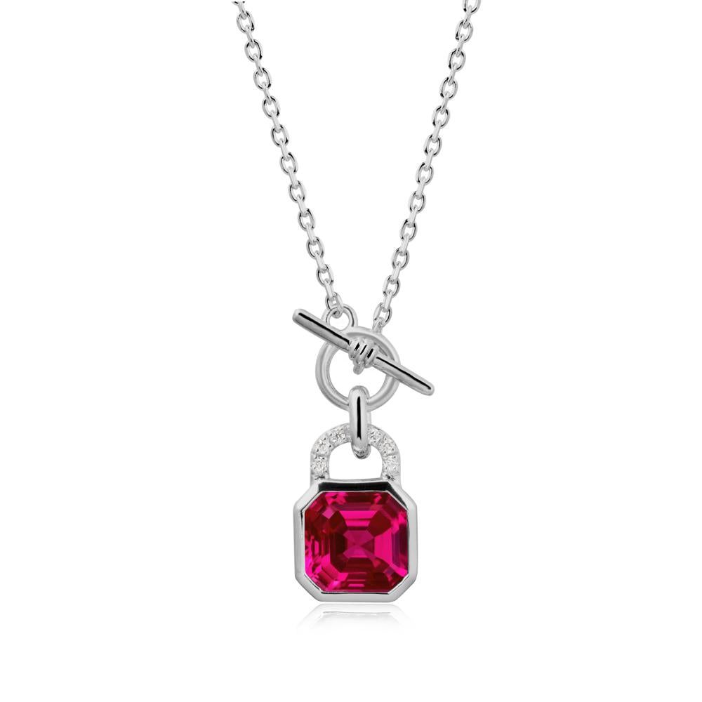 Ruby Lock Pendant Necklace with Openable Toggle - LUO Jewelry #metal_platinum