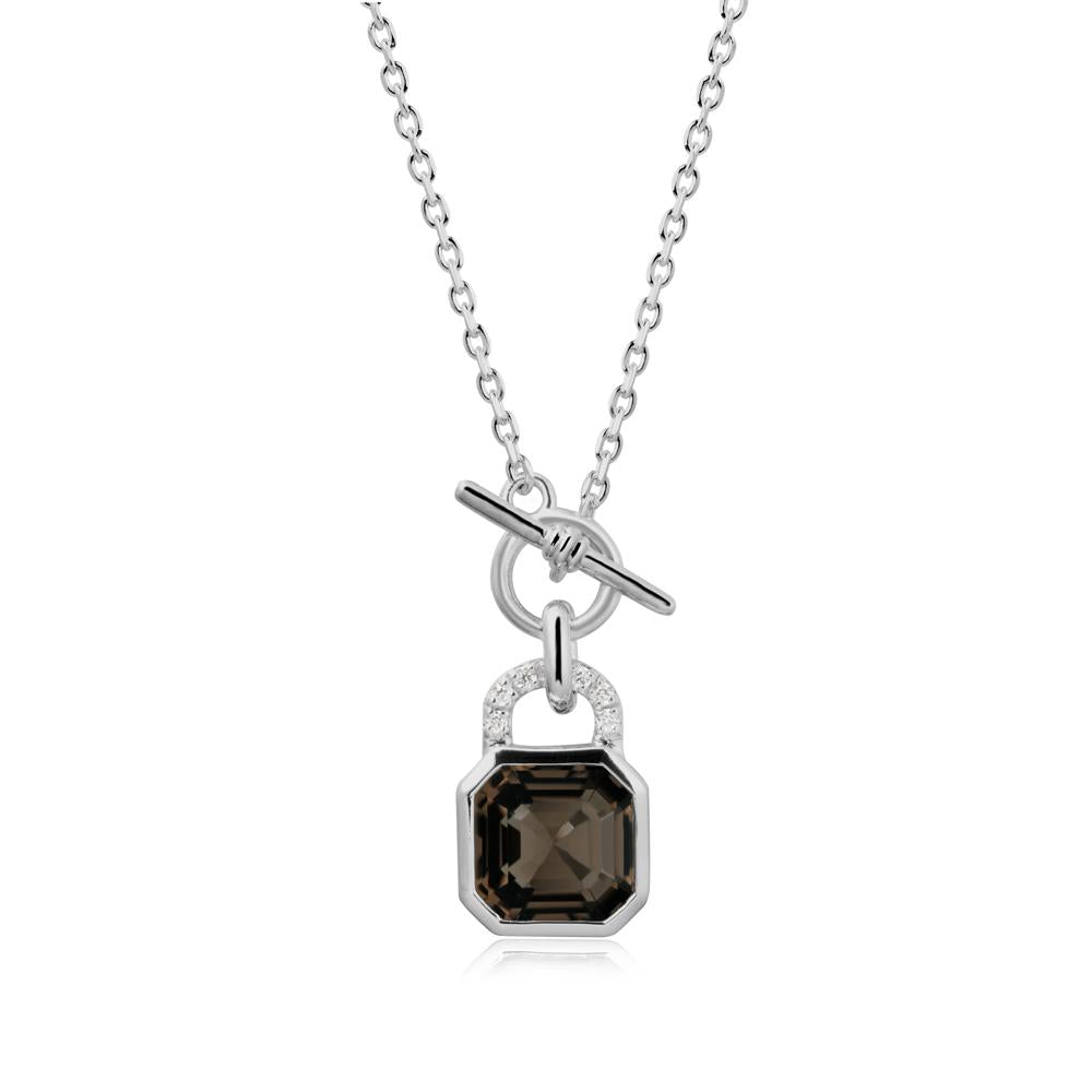 Asscher Cut Smoky Quartz Toggle Necklace - LUO Jewelry #metal_platinum