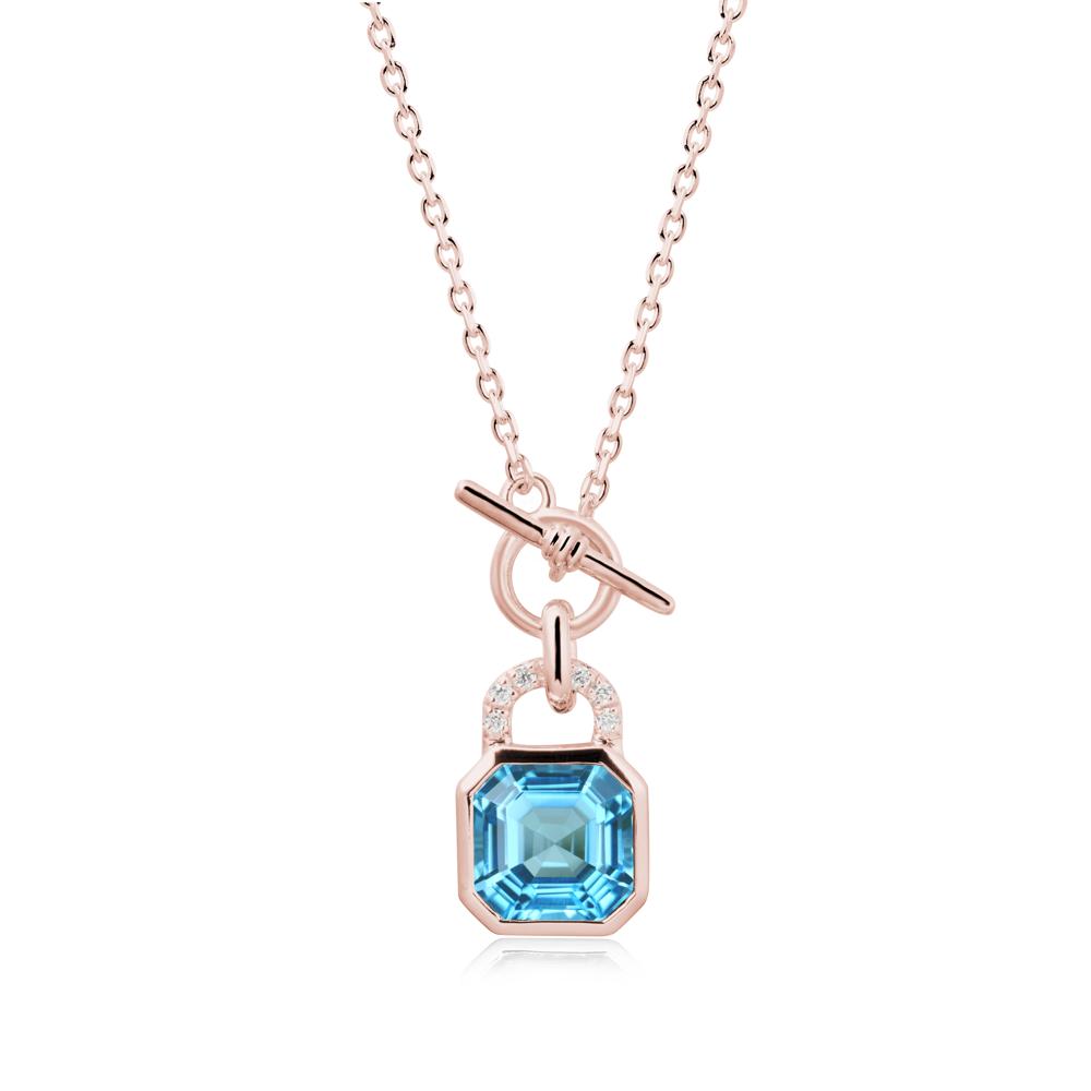 Bezel Swiss Blue Topaz Toggle Necklace - LUO Jewelry #metal_18k rose gold