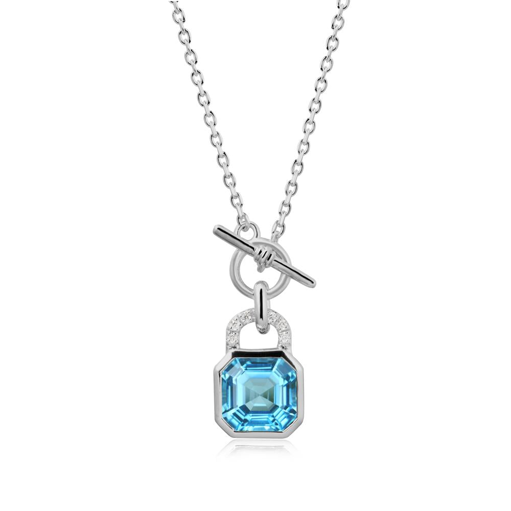 Bezel Swiss Blue Topaz Toggle Necklace - LUO Jewelry #metal_platinum