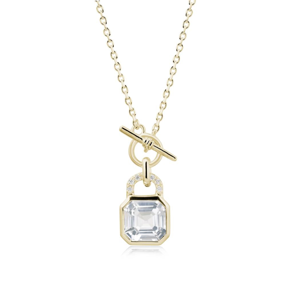 White Topaz Lock Pendant Necklace with Openable Toggle - LUO Jewelry #metal_14k yellow gold
