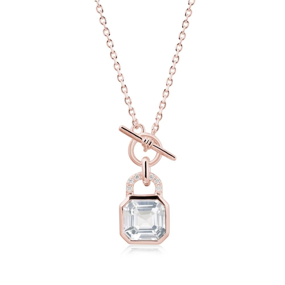 White Topaz Lock Pendant Necklace with Openable Toggle - LUO Jewelry #metal_18k rose gold
