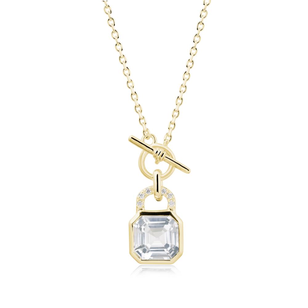White Topaz Lock Pendant Necklace with Openable Toggle - LUO Jewelry #metal_18k yellow gold
