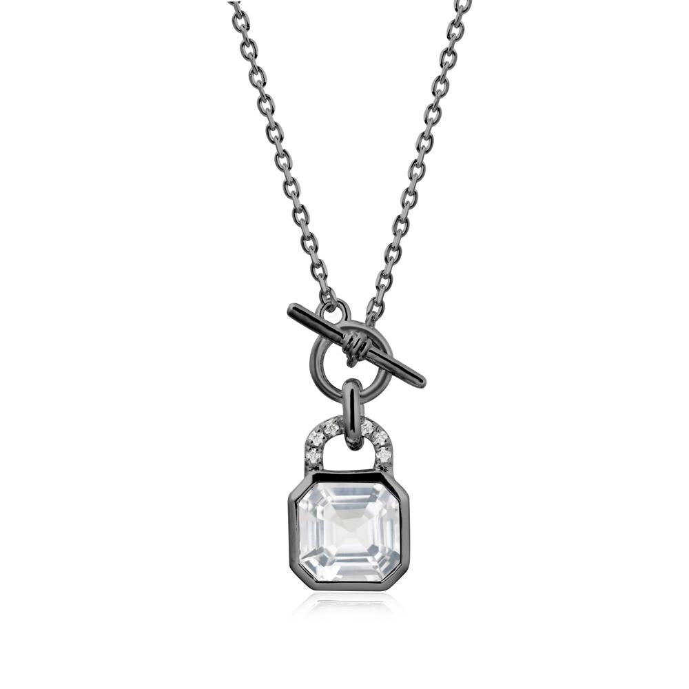 White Topaz Lock Pendant Necklace with Openable Toggle - LUO Jewelry #metal_black finish sterling silver