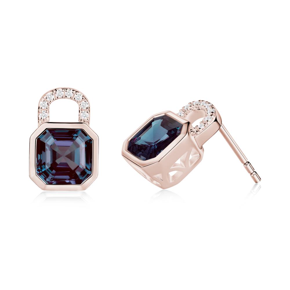 Alexandrite Lock Stud Earrings - LUO Jewelry #metal_14k rose gold