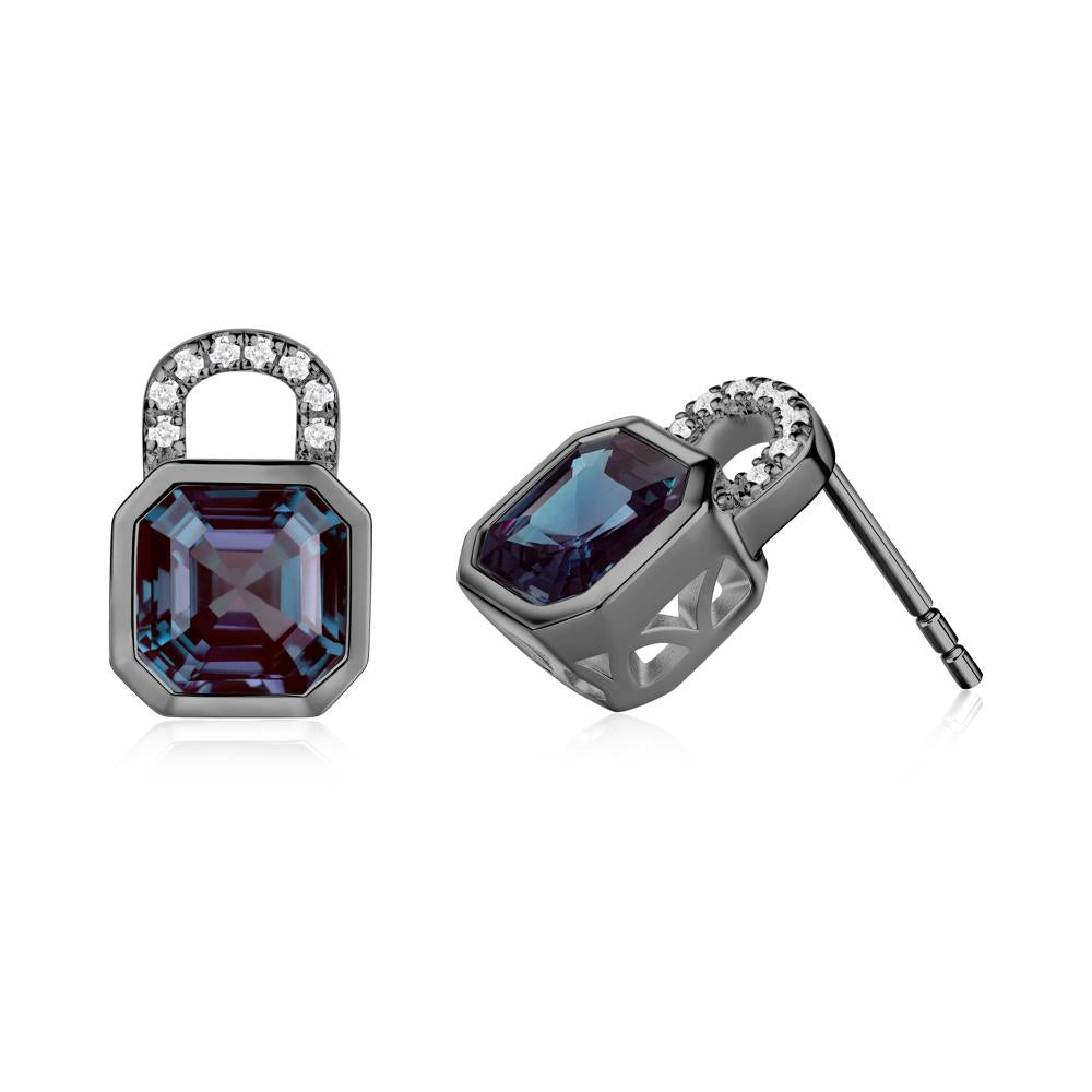 Alexandrite Lock Stud Earrings - LUO Jewelry #metal_black finish sterling silver