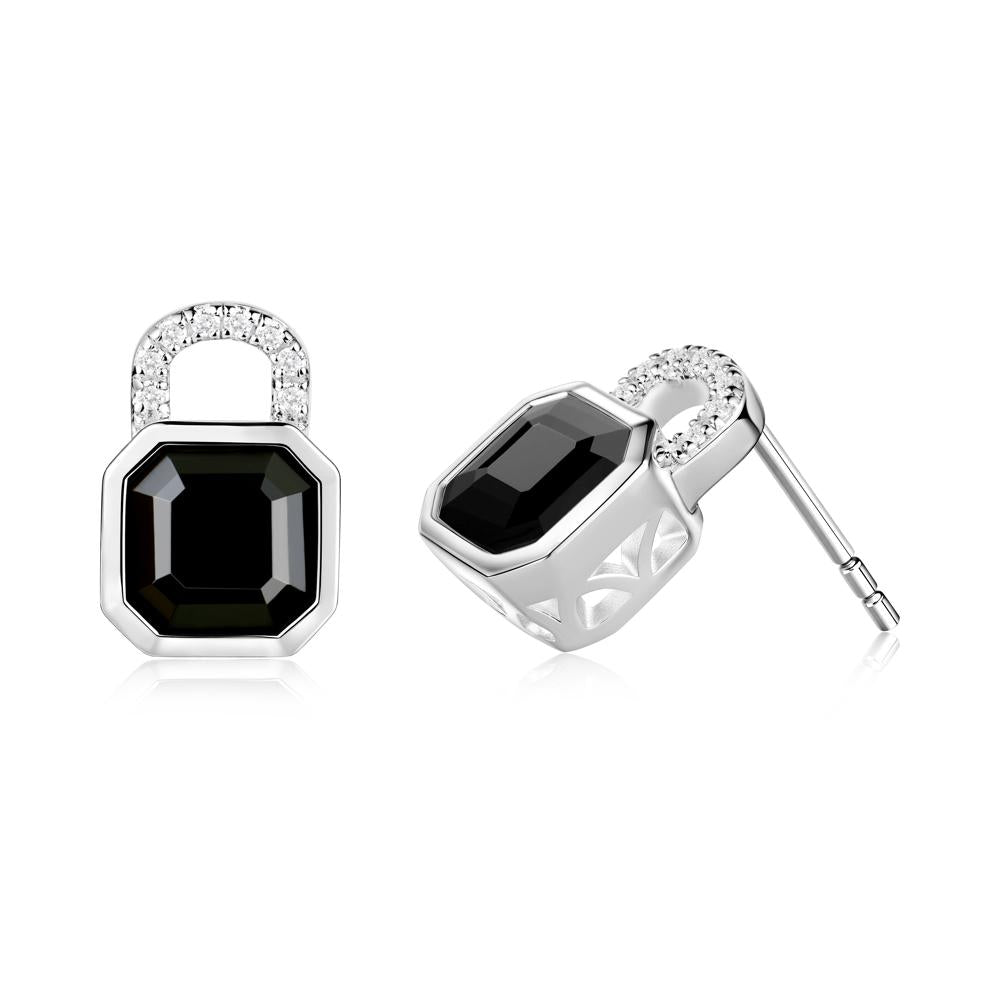 Asscher Cut Black Spinel Earrings - LUO Jewelry #metal_sterling silver