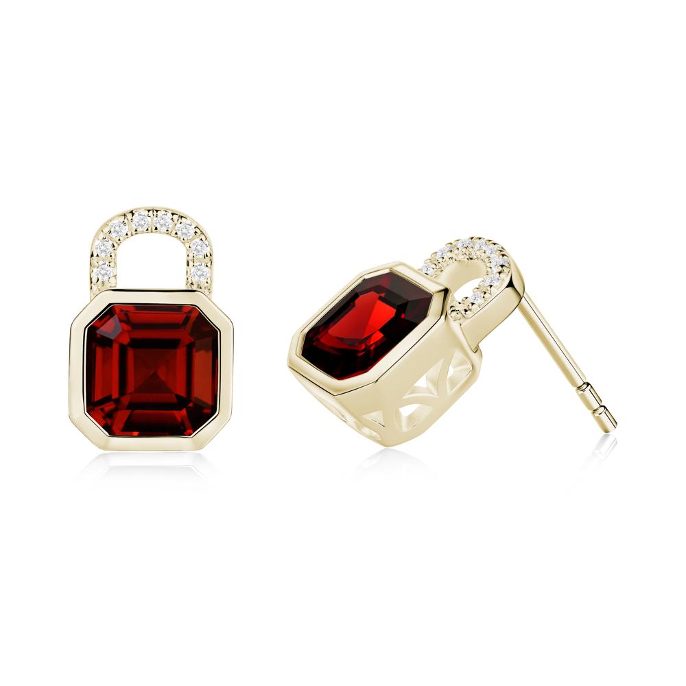 Bezel Garnet Stud Earrings - LUO Jewelry #metal_14k yellow gold