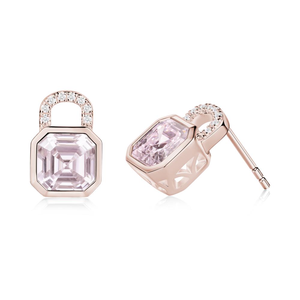 Pink Cubic Zirconia Lock Stud Earrings - LUO Jewelry #metal_14k rose gold