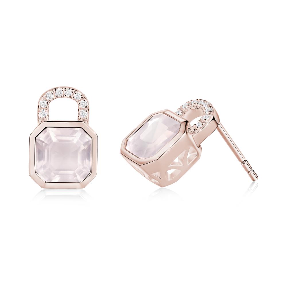 Bezel Rose Quartz Stud Earrings - LUO Jewelry #metal_14k rose gold