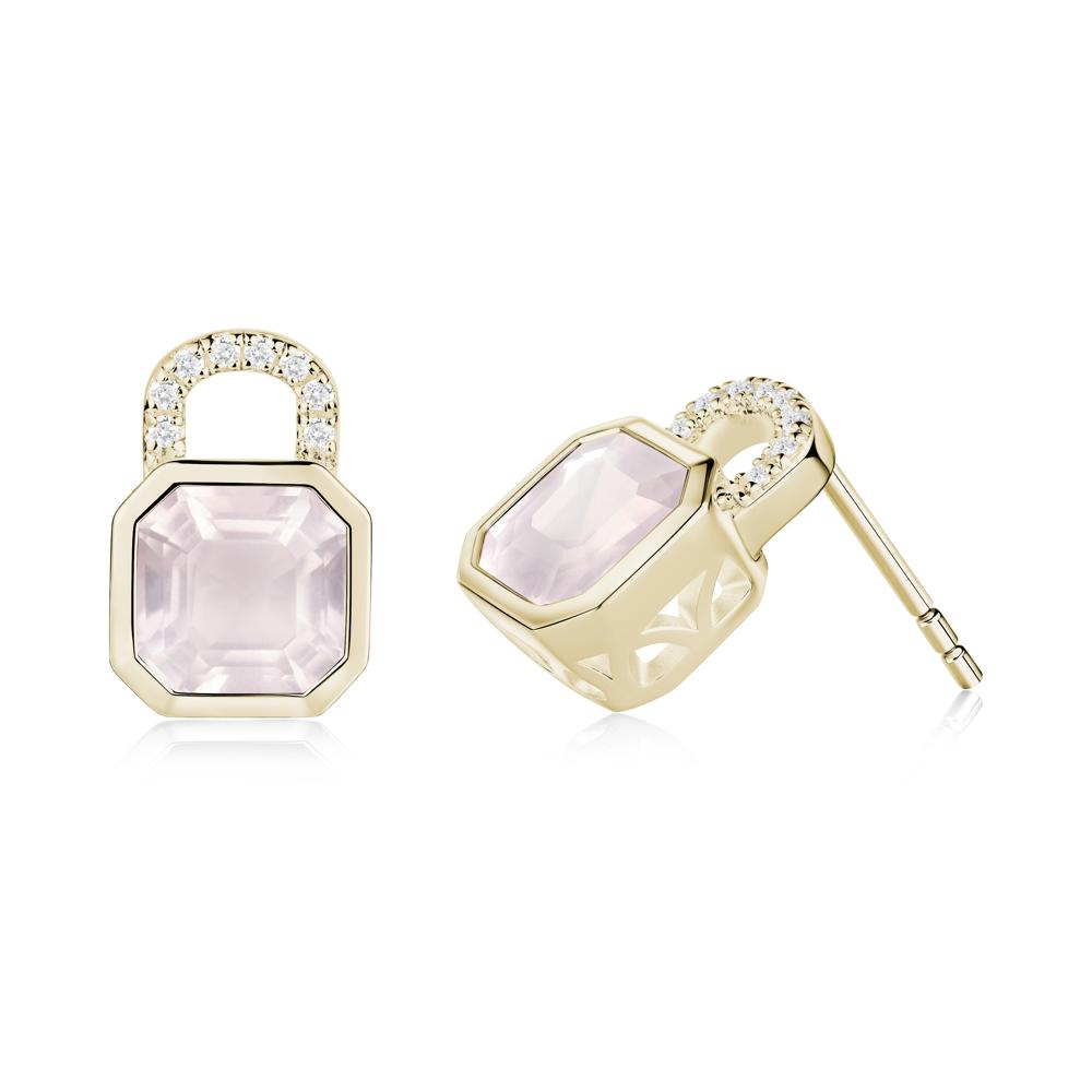 Bezel Rose Quartz Stud Earrings - LUO Jewelry #metal_14k yellow gold