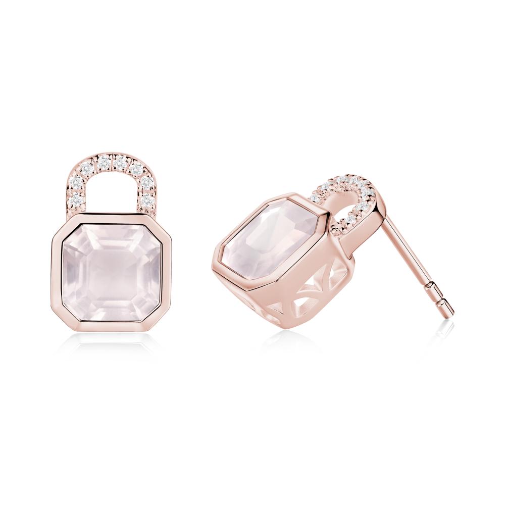 Bezel Rose Quartz Stud Earrings - LUO Jewelry #metal_18k rose gold