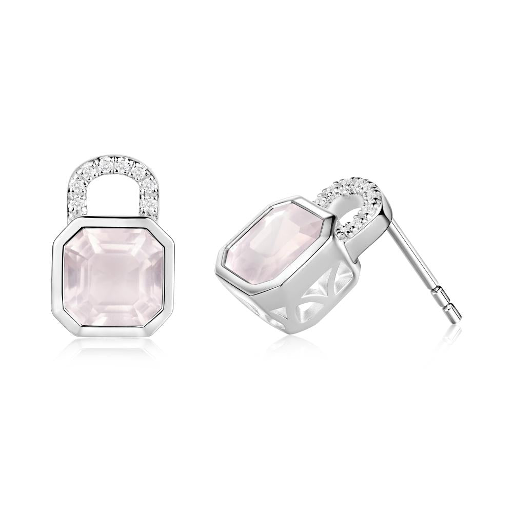 Bezel Rose Quartz Stud Earrings - LUO Jewelry #metal_18k white gold