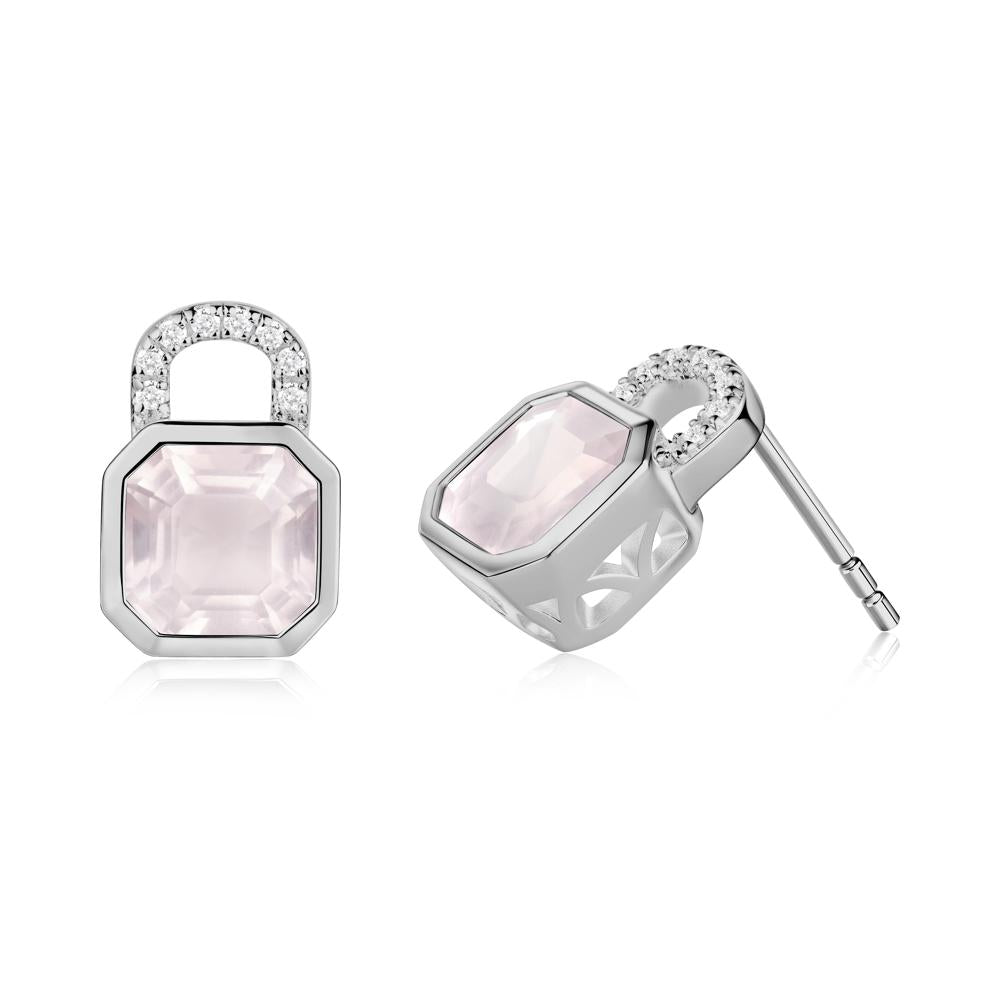 Bezel Rose Quartz Stud Earrings - LUO Jewelry #metal_platinum