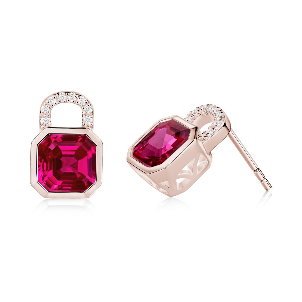 Bezel Ruby Stud Earrings - LUO Jewelry #metal_14k rose gold