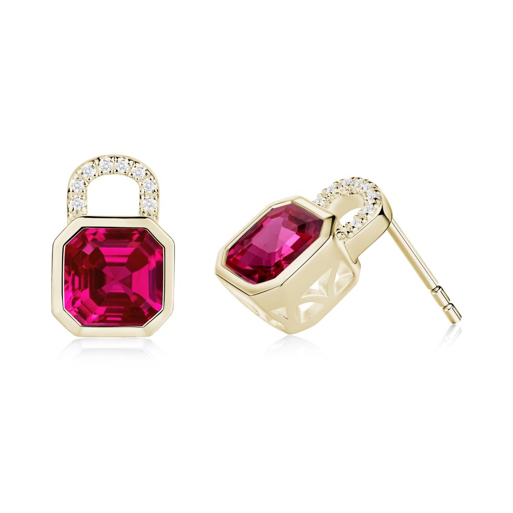 Bezel Ruby Stud Earrings - LUO Jewelry #metal_14k yellow gold