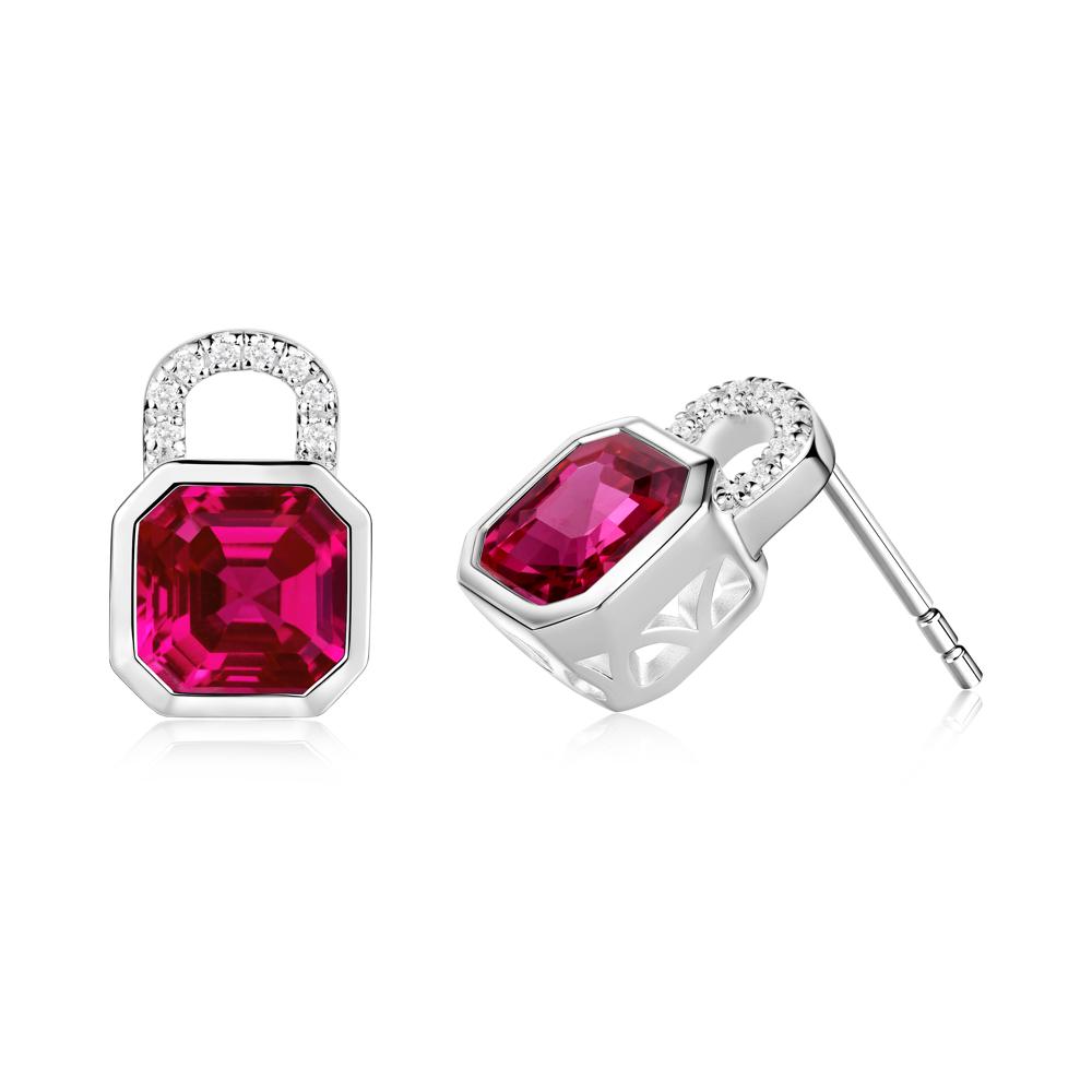 Bezel Ruby Stud Earrings - LUO Jewelry #metal_18k white gold