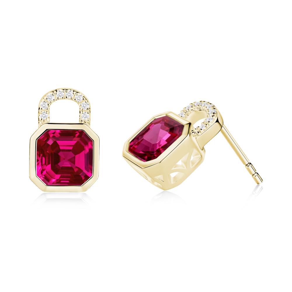Bezel Ruby Stud Earrings - LUO Jewelry #metal_18k yellow gold