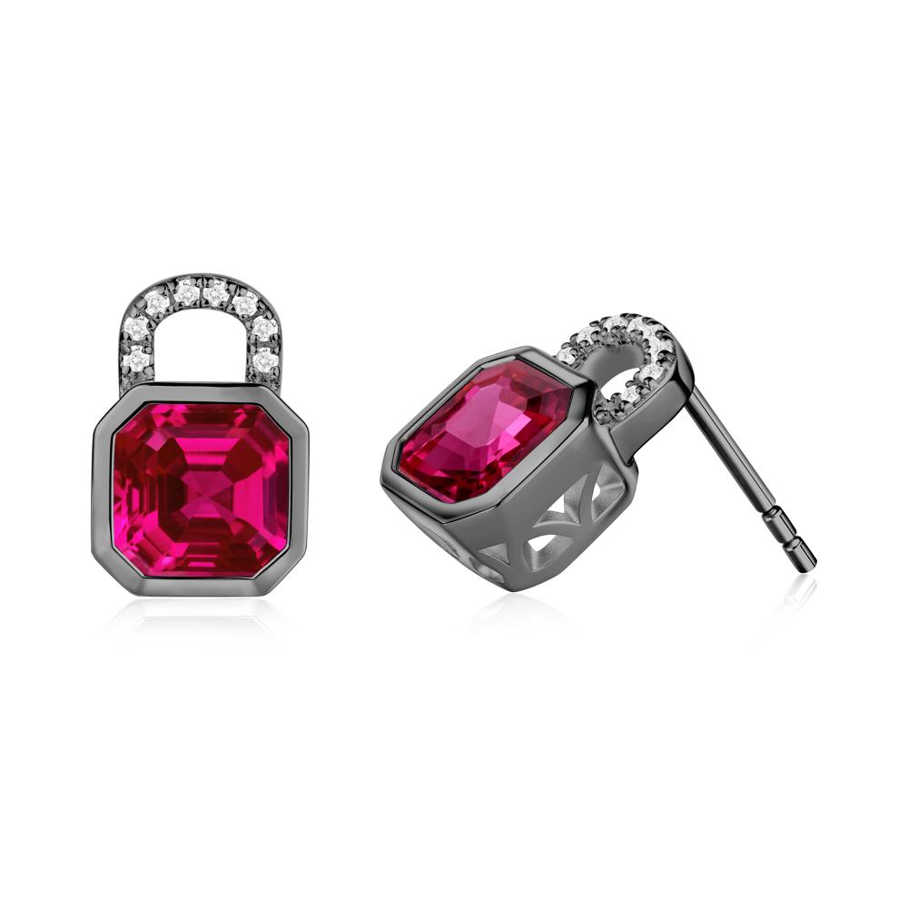 Bezel Ruby Stud Earrings - LUO Jewelry #metal_black finish sterling silver