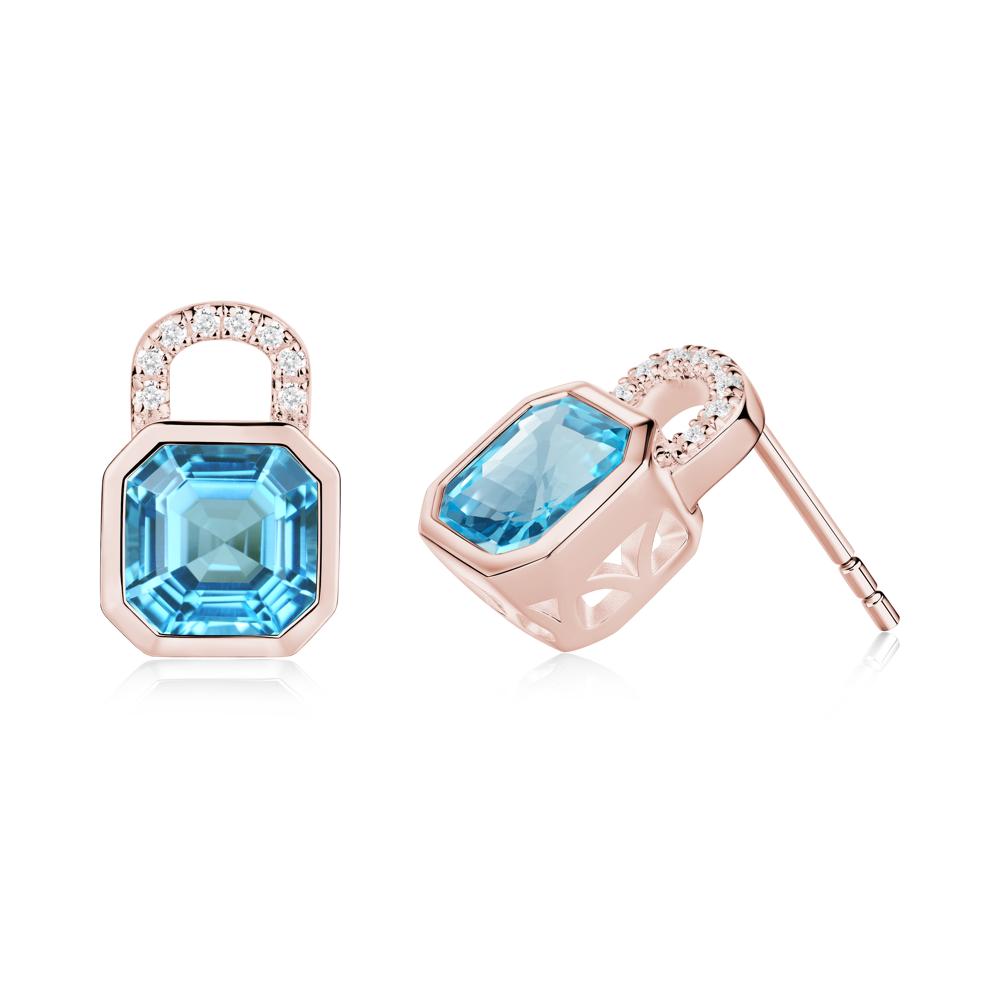 Bezel Swiss Blue Topaz Stud Earrings - LUO Jewelry #metal_18k rose gold