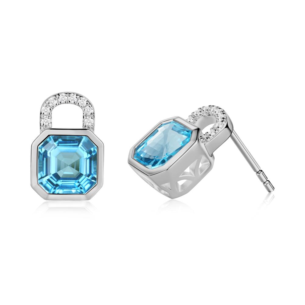 Bezel Swiss Blue Topaz Stud Earrings - LUO Jewelry #metal_platinum