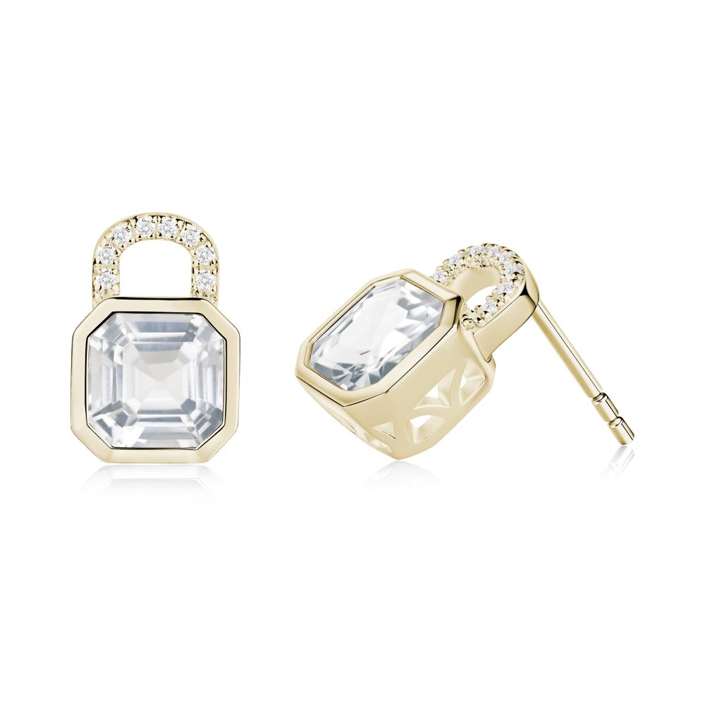 Bezel White Topaz Stud Earrings - LUO Jewelry #metal_14k yellow gold