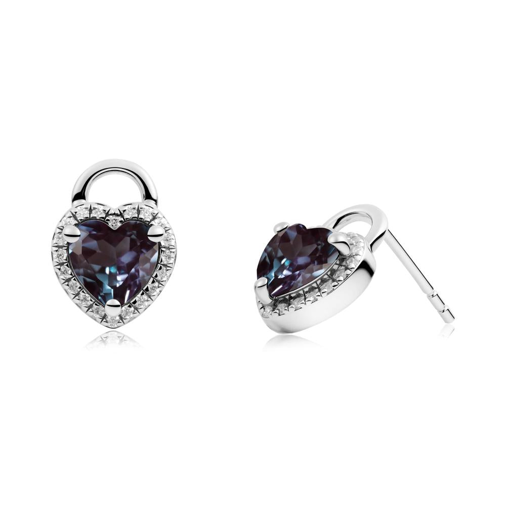 Heart Shaped Alexandrite Halo Stud Earrings - LUO Jewelry #metal_18k white gold