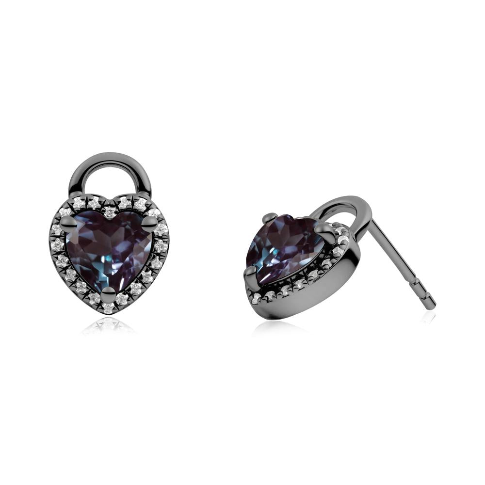Heart Shaped Alexandrite Halo Stud Earrings - LUO Jewelry #metal_black finish sterling silver