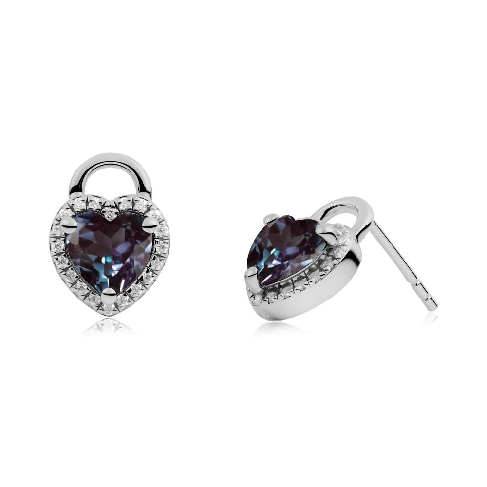 Heart Shaped Alexandrite Halo Stud Earrings - LUO Jewelry #metal_platinum