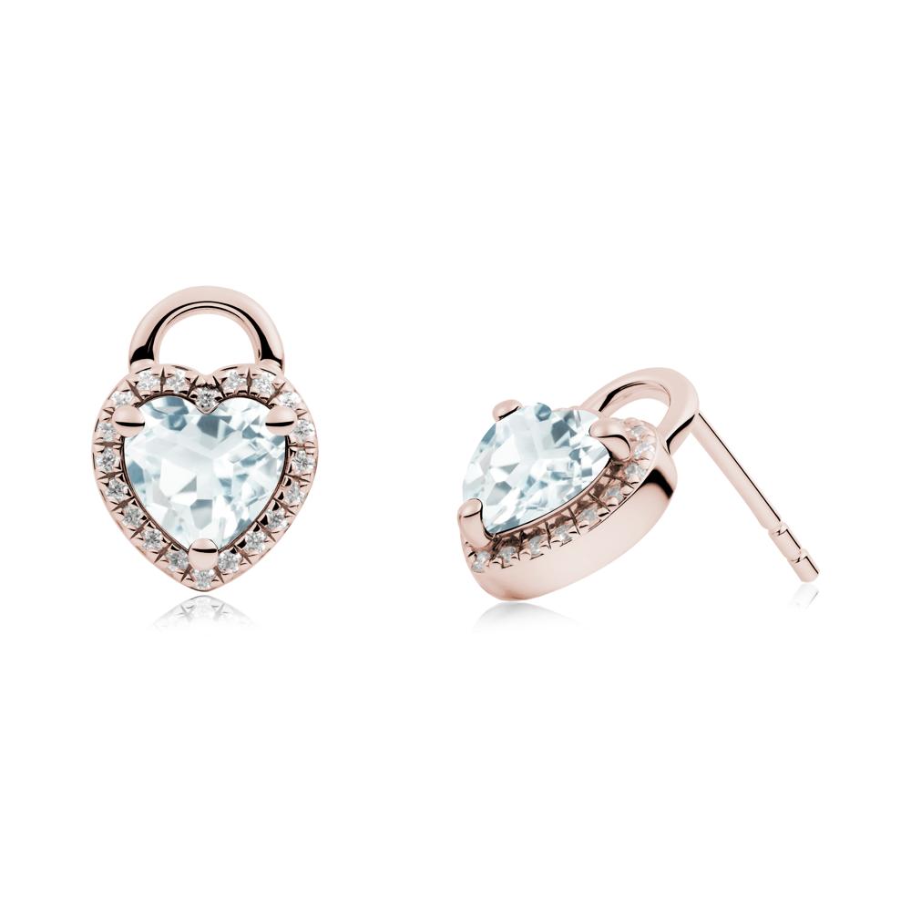Heart Shaped Aquamarine Halo Earrings - LUO Jewelry #metal_14k rose gold