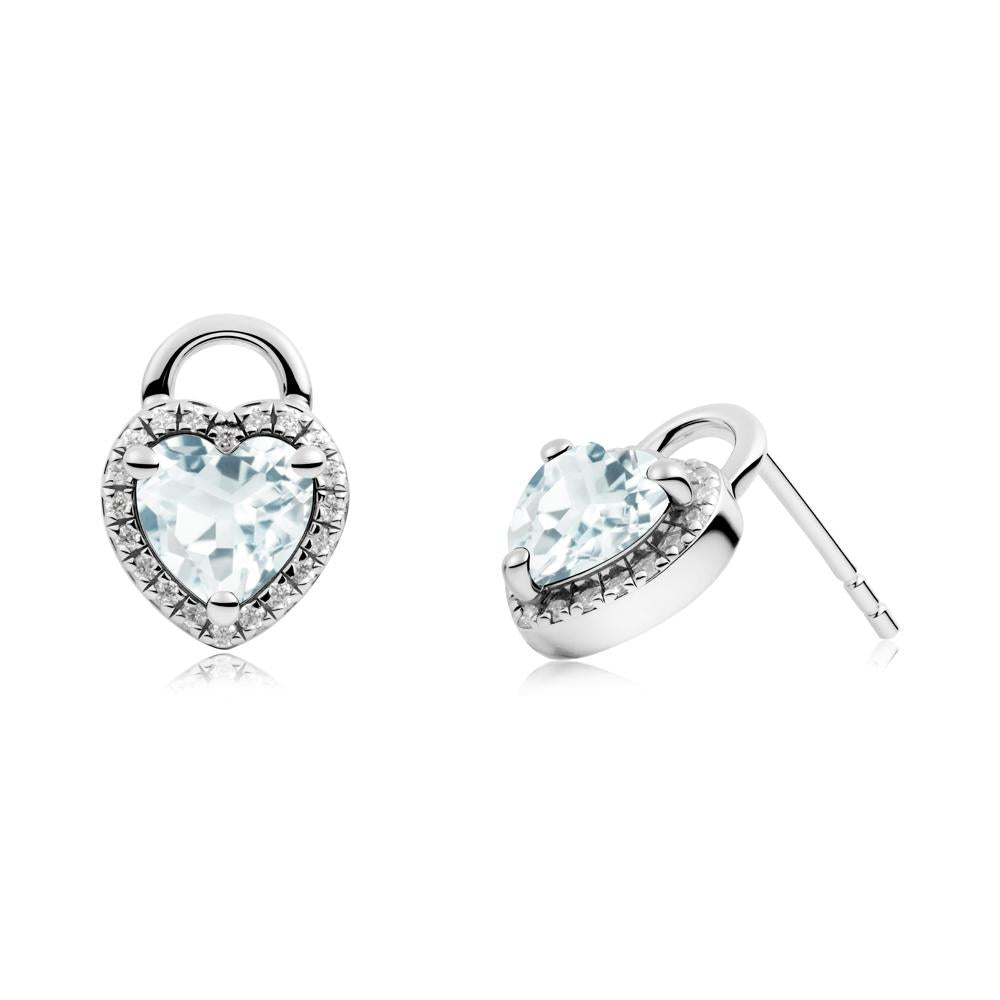 Heart Shaped Aquamarine Halo Earrings - LUO Jewelry #metal_18k white gold