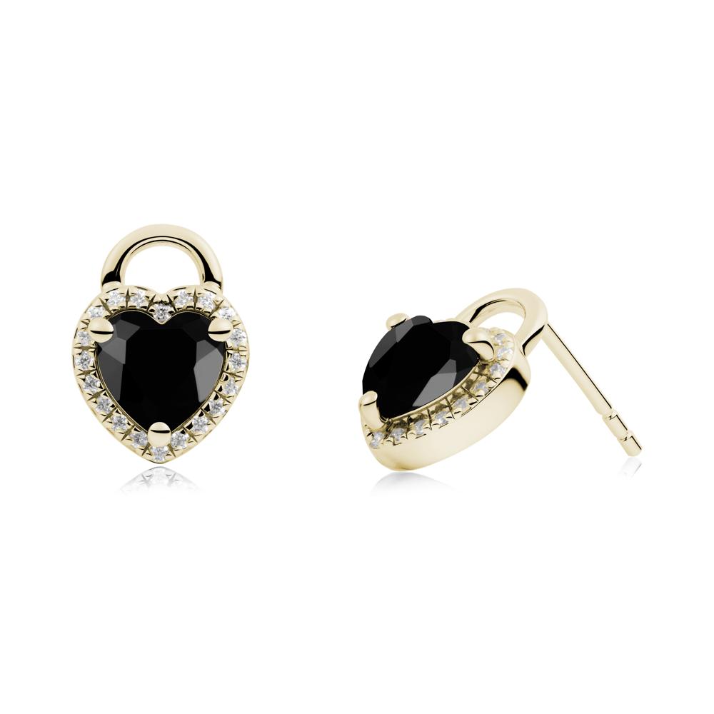 Heart Shaped Black Spinel Halo Earrings - LUO Jewelry #metal_14k yellow gold