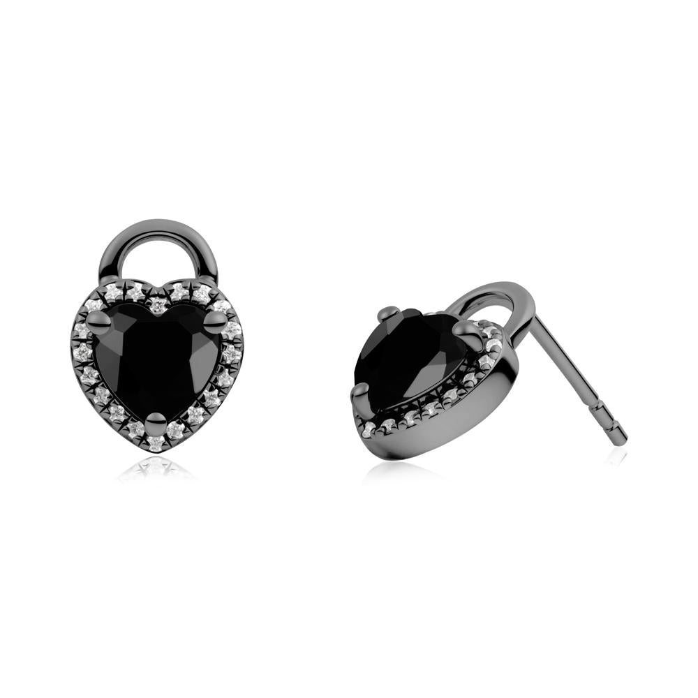 Heart Shaped Black Spinel Halo Earrings - LUO Jewelry #metal_black finish sterling silver