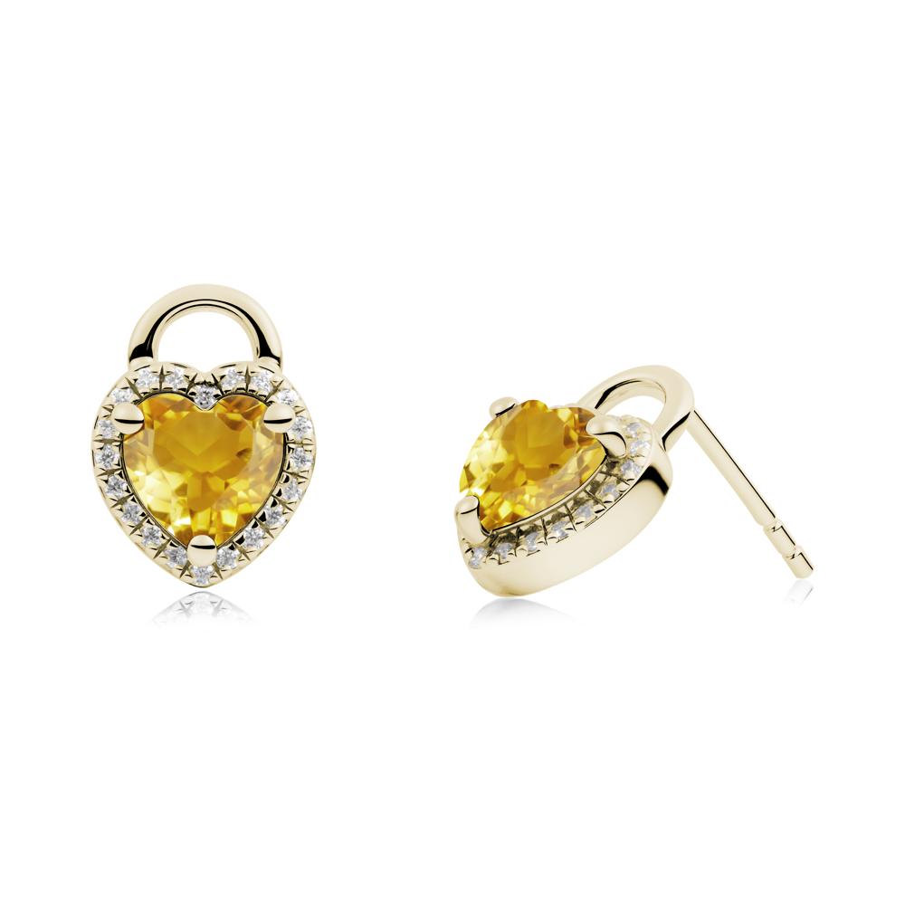 Heart Shaped Citrine Halo Earrings - LUO Jewelry #metal_14k yellow gold