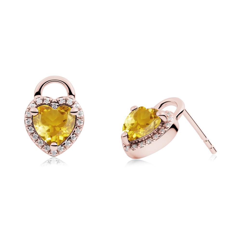 Heart Shaped Citrine Halo Earrings - LUO Jewelry #metal_18k rose gold
