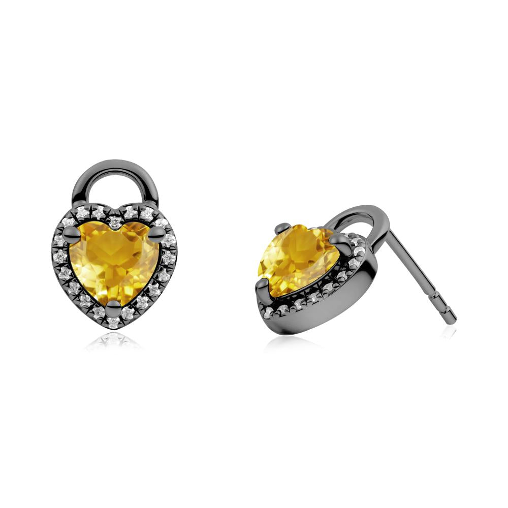 Heart Shaped Citrine Halo Earrings - LUO Jewelry #metal_black finish sterling silver