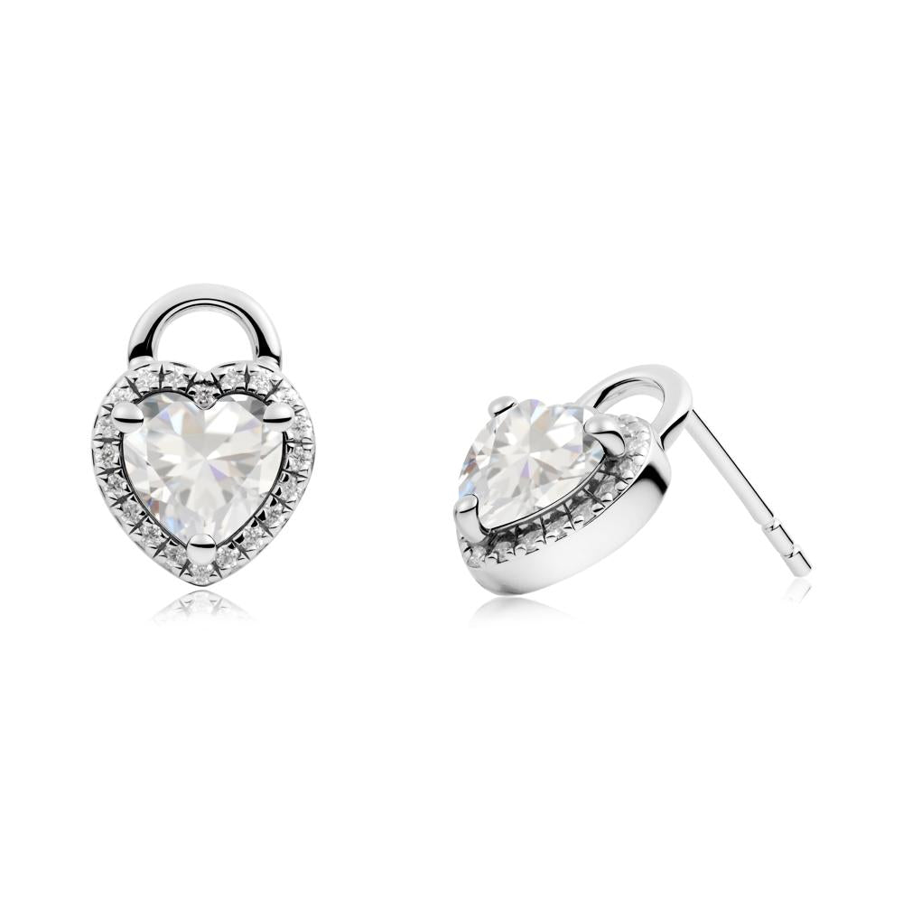 Heart Shaped Cubic Zirconia Halo Earrings - LUO Jewelry #metal_18k white gold