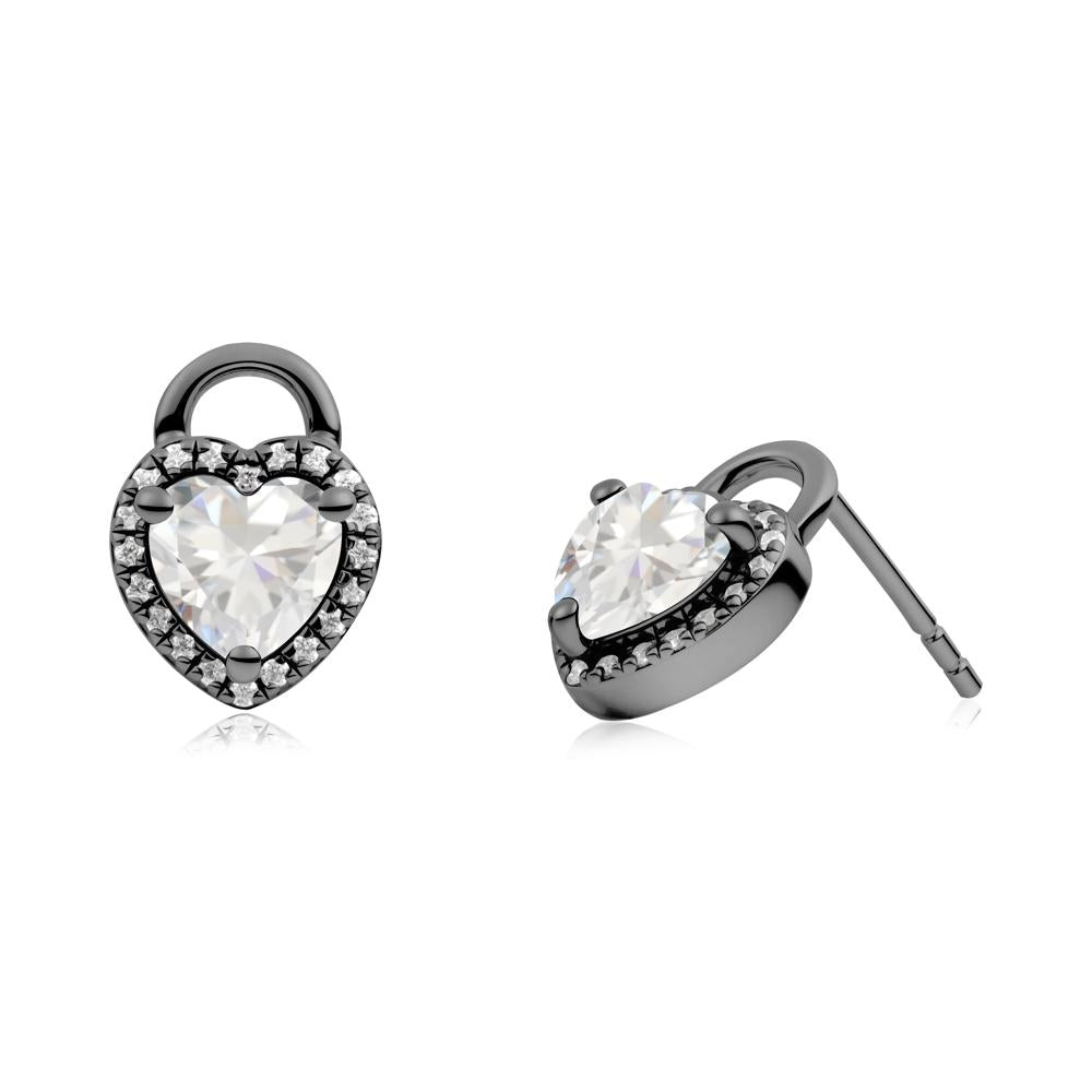 Heart Shaped Cubic Zirconia Halo Earrings - LUO Jewelry #metal_black finish sterling silver