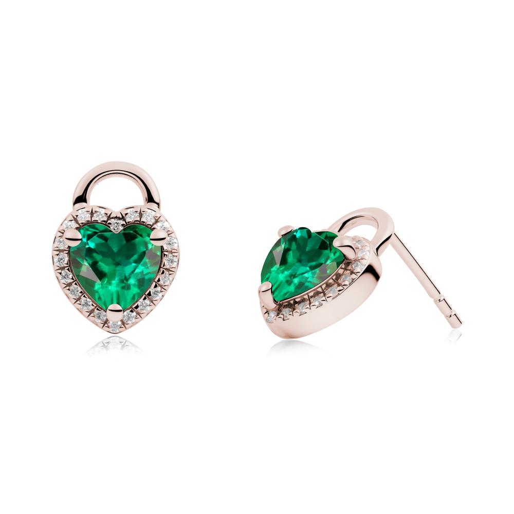 Heart Shaped Emerald Halo Earrings - LUO Jewelry #metal_14k rose gold