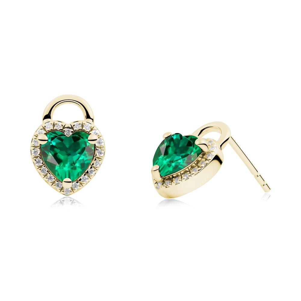 Heart Shaped Emerald Halo Earrings - LUO Jewelry #metal_18k yellow gold