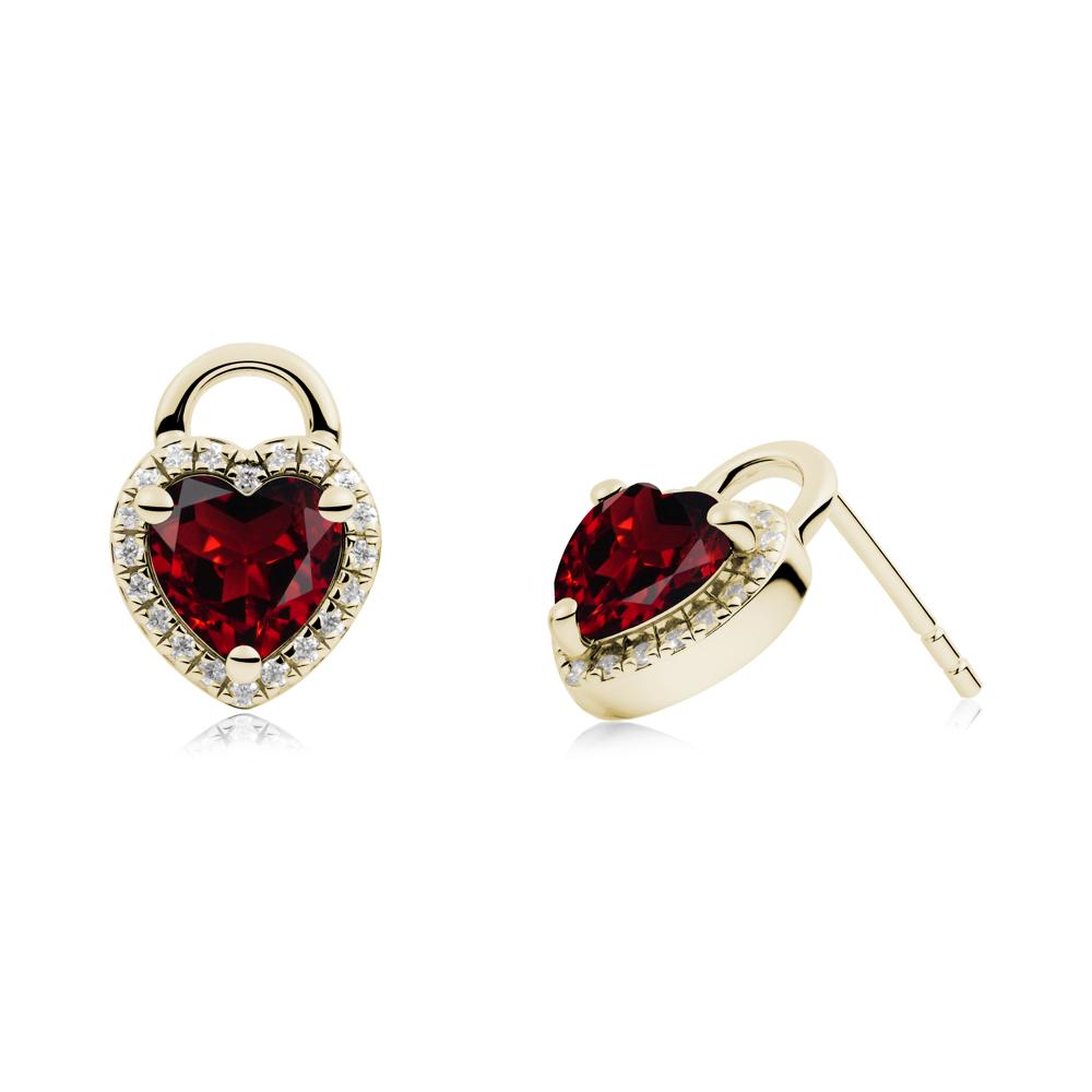Heart Shaped Garnet Halo Earrings - LUO Jewelry #metal_14k yellow gold