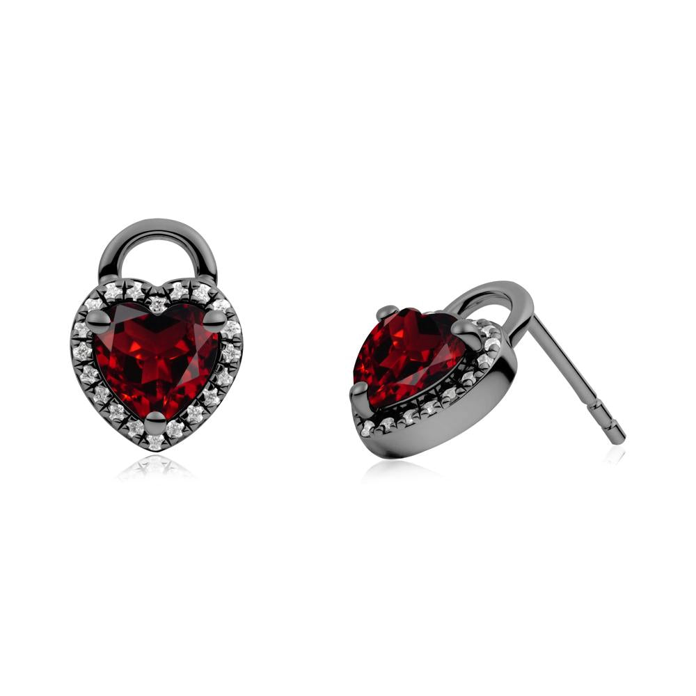 Heart Shaped Garnet Halo Earrings - LUO Jewelry #metal_black finish sterling silver