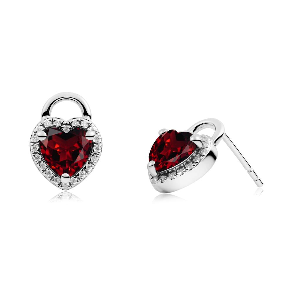Heart Shaped Garnet Halo Earrings - LUO Jewelry #metal_sterling silver