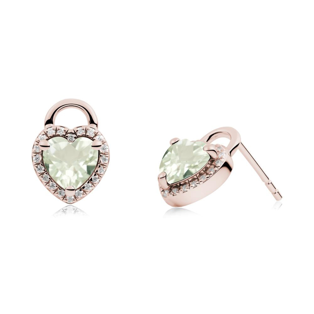 Heart Shaped Green Amethyst Halo Stud Earrings - LUO Jewelry #metal_14k rose gold